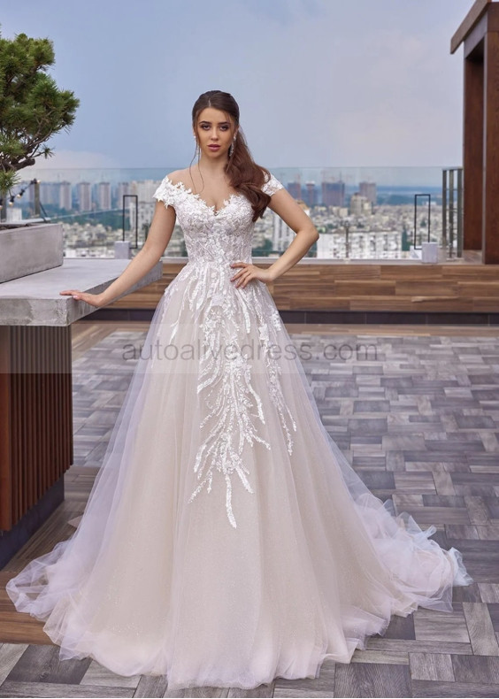 Illusion Neck Beaded Lace Tulle Sexy Modern Wedding Dress
